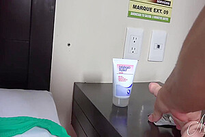 Using An Anal Toy On Her Big Tranny Ass While She Strokes Her Hard Cock And Plays With Her Big Titties
