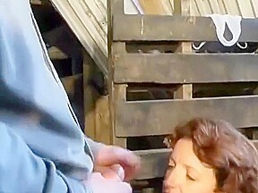 Vieille pisseuse baise Step son amant dans une grange