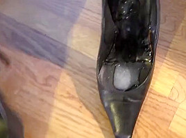 Walking with stilettos full of cum