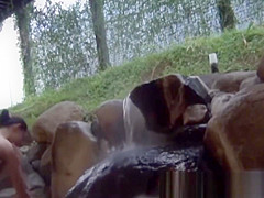Wet nude Japanese girls in water are watched by hidden guy