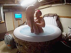 While wife's away, fucking mistress in hot tub till I cum on her