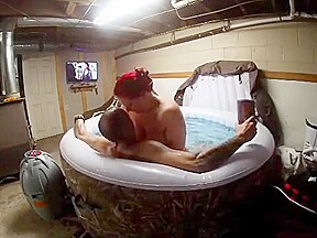 While wife's away, fucking mistress in hot tub till I cum on her
