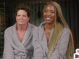 Whipping ebony dyke punishes trapped lesbian with toys