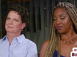 Whipping ebony dyke punishes trapped lesbian with toys