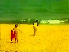 White girl on African beach vintage
