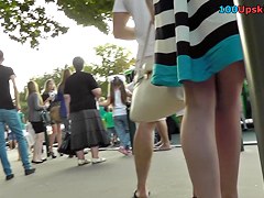 XXX upskirt with skinny blonde who wears a-line skirt