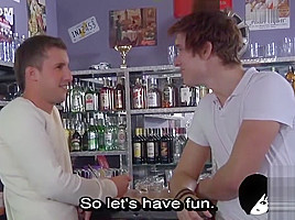 Young bartender pounding his cute gay customer