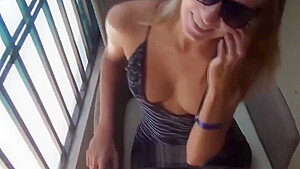 crazy bitch having a real orgasm with tourist on balcony