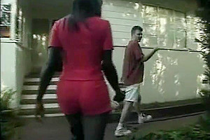 ebony TS in boots and hot pants gets picked up in park