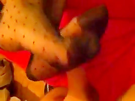 hot vintage dotted stockings footjob and her reward !