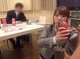 humiliation ! she has to make blowjob & handjob to her boss at the meeting!