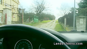 teen 18+ hitchhiker bangs in strangers car