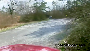 teen 18+ hitchhiker bangs in strangers car